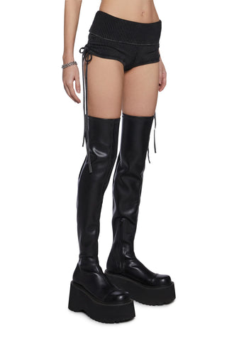 Chord Lace-Up Ribbed Shorts