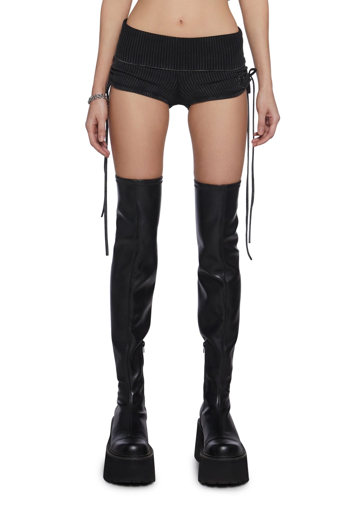 Chord Lace-Up Ribbed Shorts