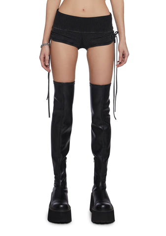 Chord Lace-Up Ribbed Shorts