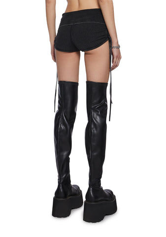 Chord Lace-Up Ribbed Shorts