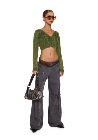 Corner Office Cropped Cardigan - Green