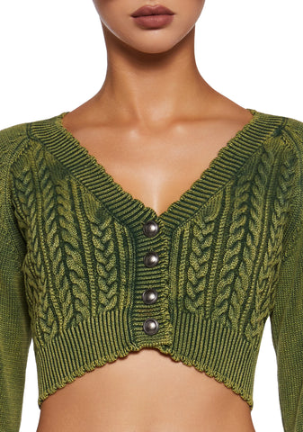 Corner Office Cropped Cardigan - Green