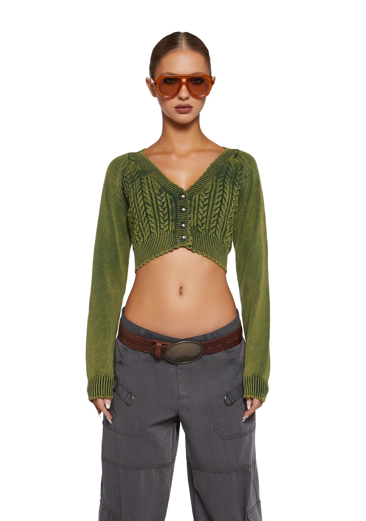 Corner Office Cropped Cardigan - Green