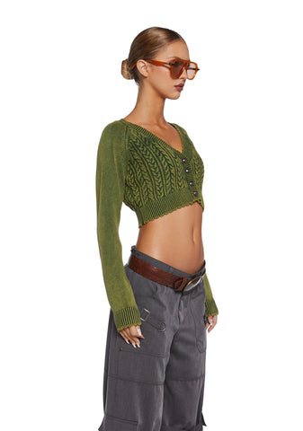 Corner Office Cropped Cardigan - Green