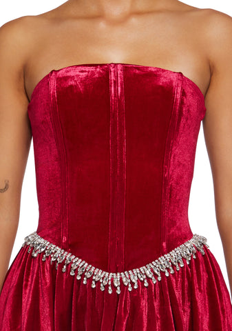 Tinsel Event Velvet Dress - Red