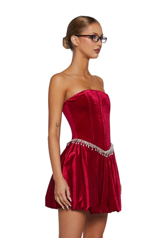 Tinsel Event Velvet Dress - Red