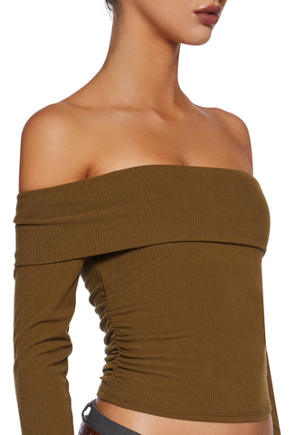 Hold Me Now Off The Shoulder Top - Olive