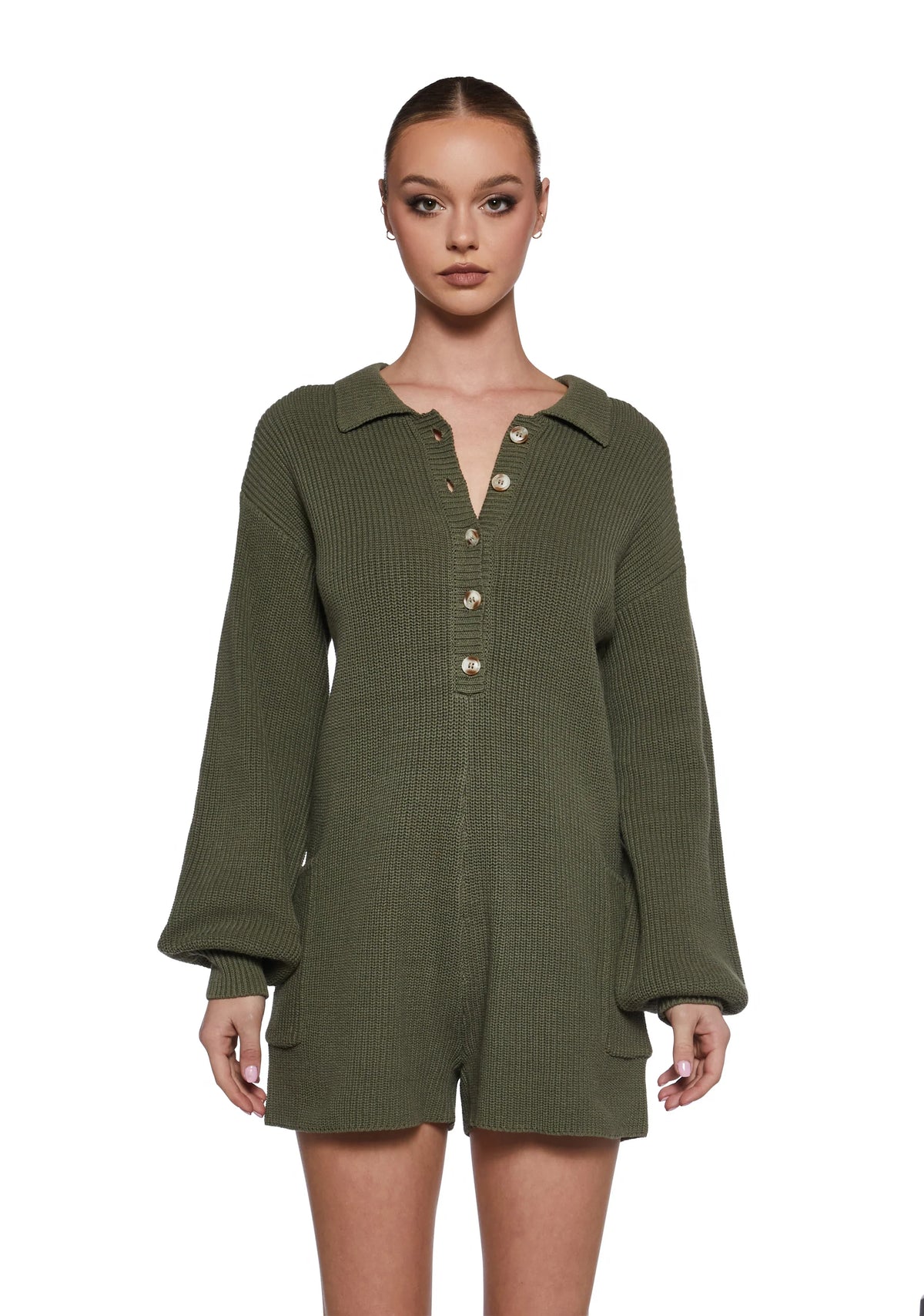 Cozy Weekends Knit Romper - Green