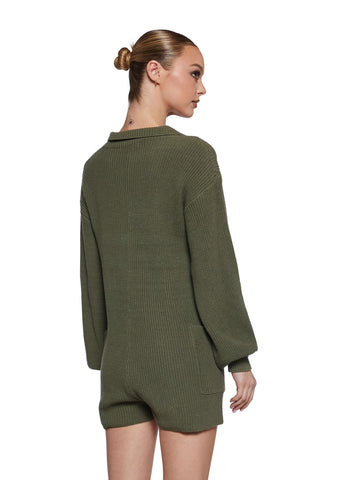 Cozy Weekends Knit Romper - Green
