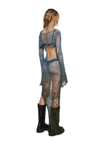 Ethereal Drop Knit Dress And Shrug Set - Blue