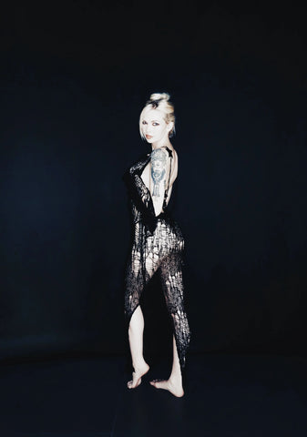 Ethereal Drop Knit Dress And Shrug Set - Black