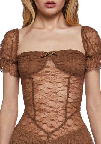 Crushes And Dreams Lace Dress - Brown