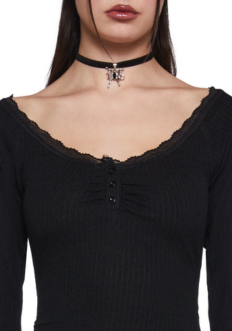 Text Me Long Sleeve Top - Black