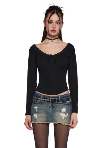 Text Me Long Sleeve Top - Black