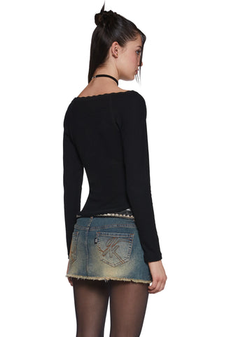 Text Me Long Sleeve Top - Black