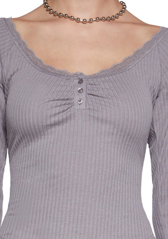 Text Me Long Sleeve Top - Gray