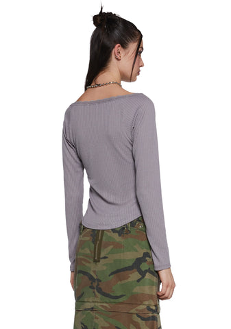 Text Me Long Sleeve Top - Gray