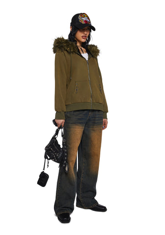 Off The Hook Zip-Up Hoodie - Green