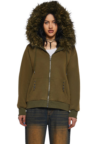 Off The Hook Zip-Up Hoodie - Green