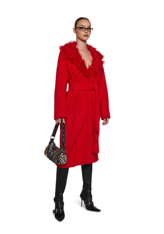 Winter Hearts Faux Fur Coat - Red