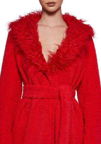 Winter Hearts Faux Fur Coat - Red