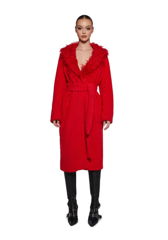 Winter Hearts Faux Fur Coat - Red