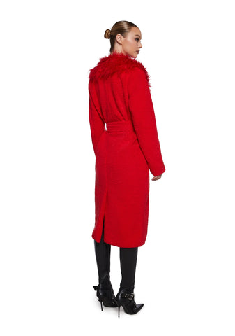Winter Hearts Faux Fur Coat - Red