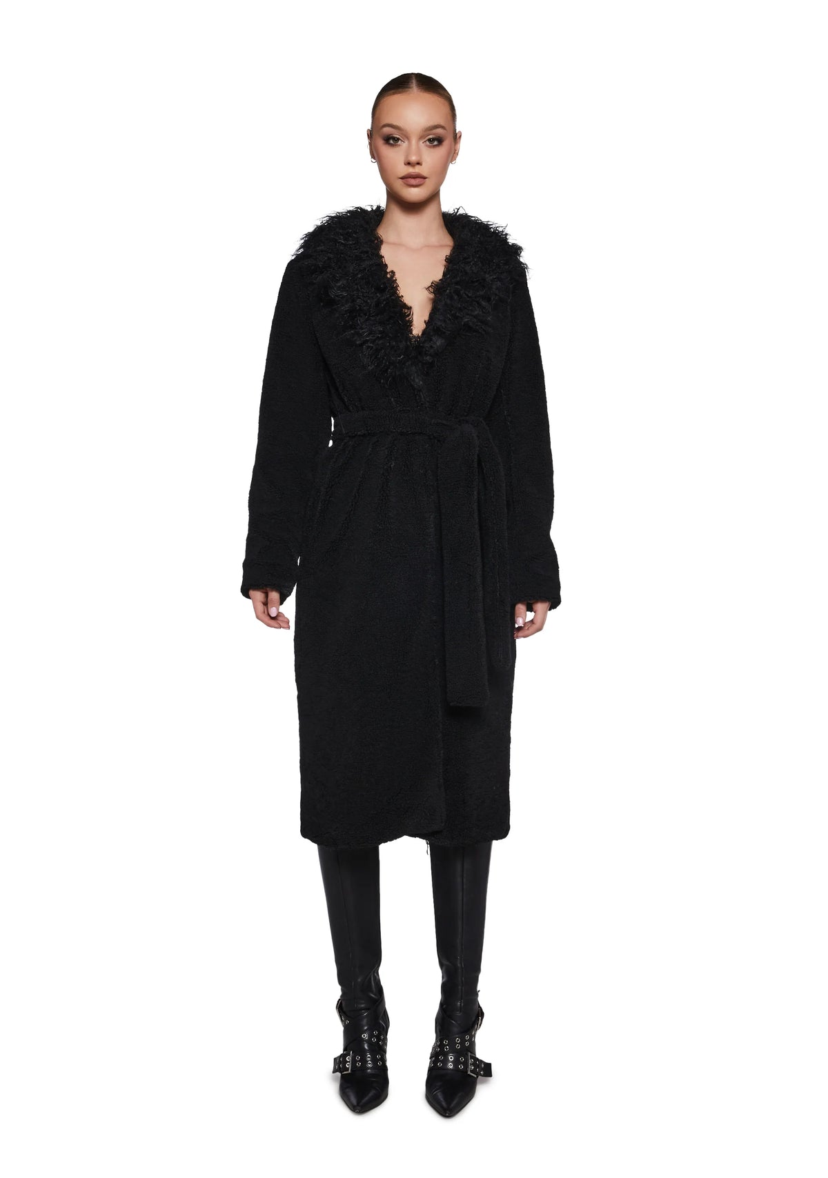 Winter Hearts Faux Fur Coat - Black