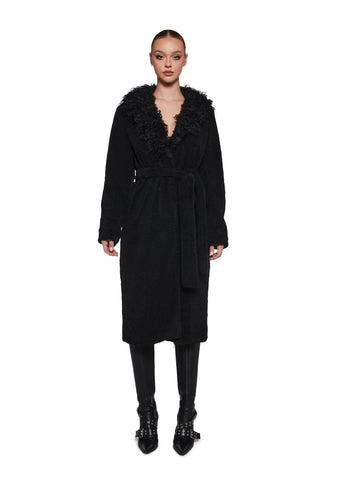 Winter Hearts Faux Fur Coat - Black