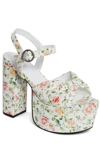 Love At Every Corner Platform Heels - Floral