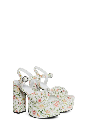 Love At Every Corner Platform Heels - Floral
