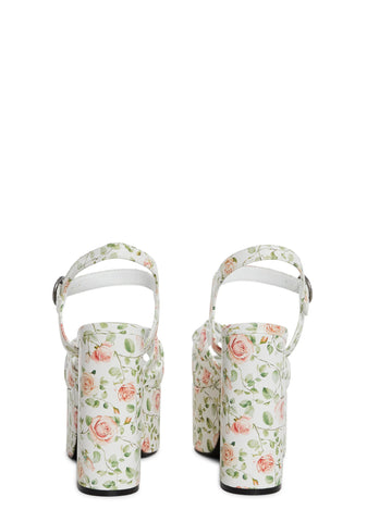 Love At Every Corner Platform Heels - Floral