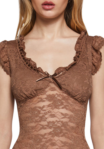 Elegance Reigns Lace Top - Brown