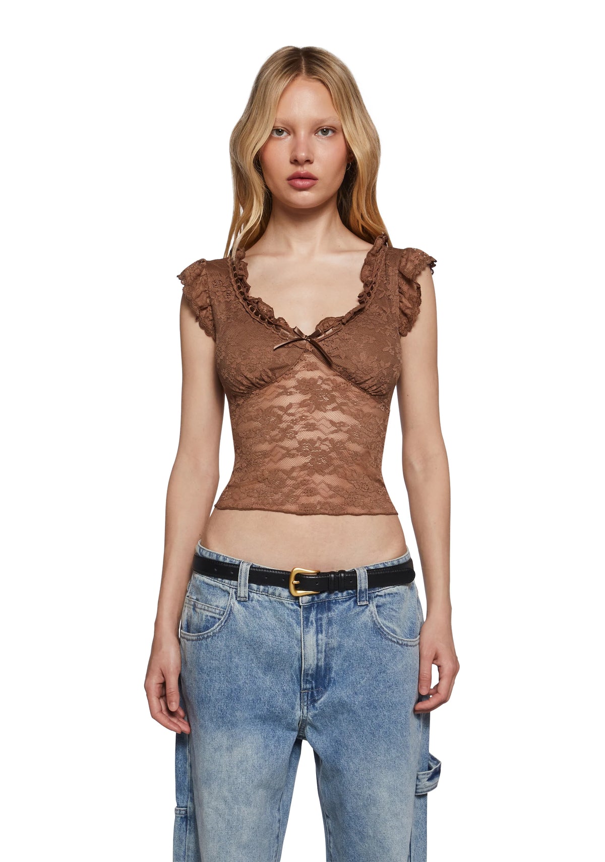 Elegance Reigns Lace Top - Brown