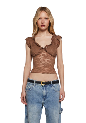 Elegance Reigns Lace Top - Brown