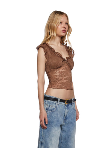 Elegance Reigns Lace Top - Brown