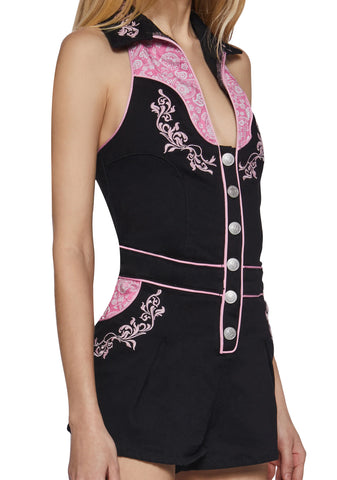 Rodeo Rendezvous Denim Romper - Black