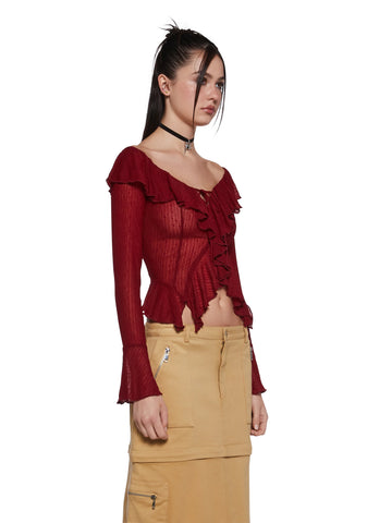Noteworthy Chic Long Sleeve Top - Red