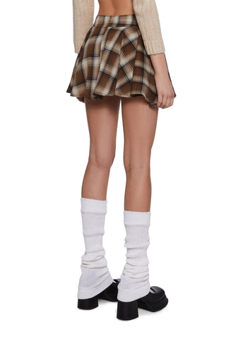 Academic Attitude Plaid Mini Skirt - Brown