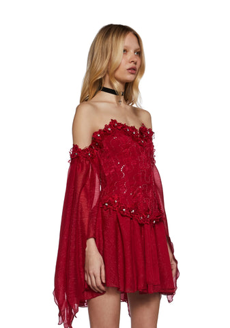 Sparkling Enchantment Mini Dress - Red
