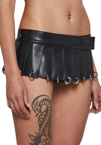 Pleated Mini Skirt With Rings - Black