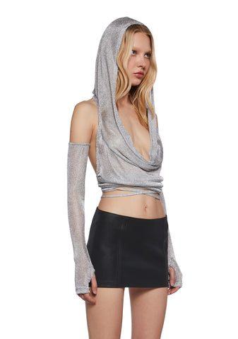 Ambient Hoodie Backless Top With Gloves
