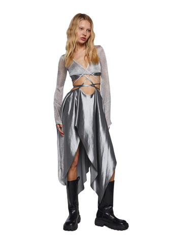 Echo Asymmetrical Wrap Dress - Metallic Silver