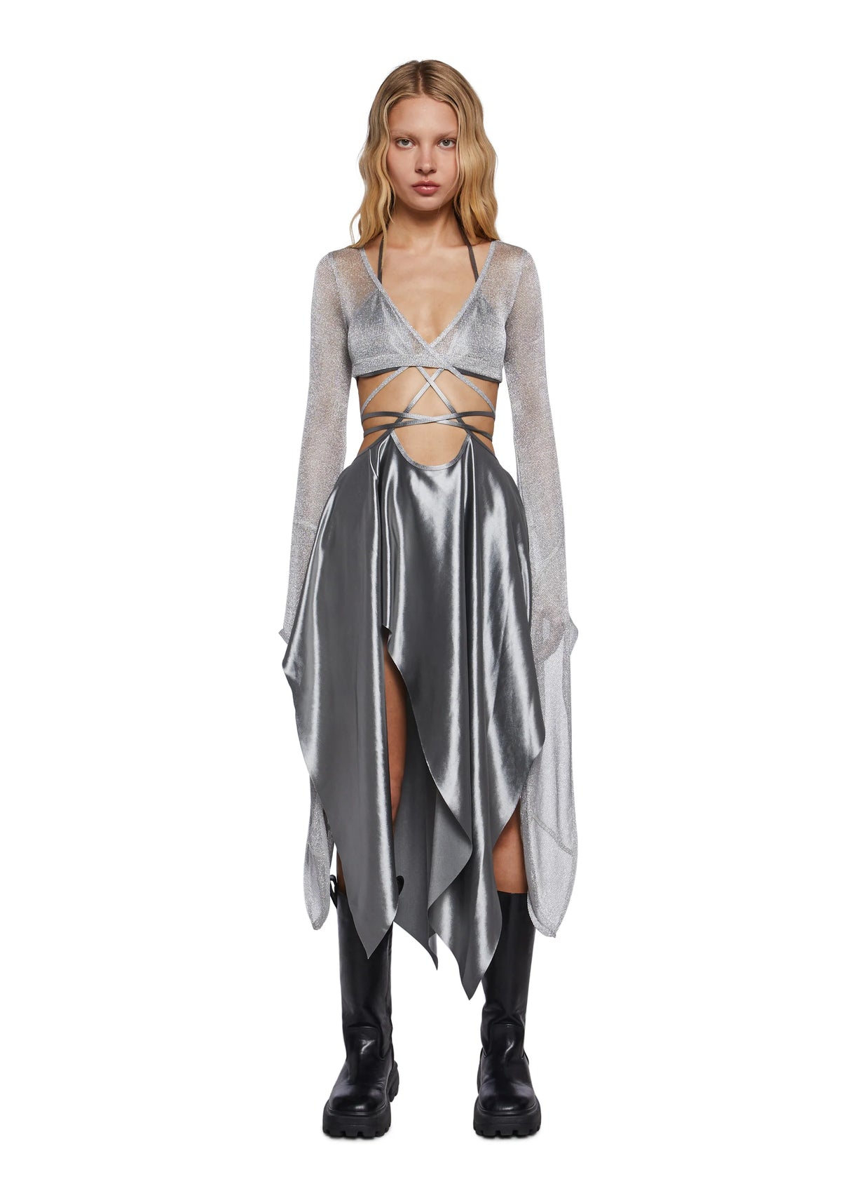 Echo Asymmetrical Wrap Dress - Metallic Silver