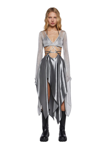 Echo Asymmetrical Wrap Dress - Metallic Silver
