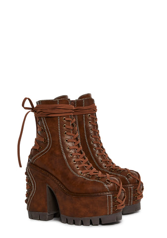 Woodland Lucid Dream Corset Boots - Brown