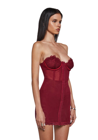 Captivating Gazes Slip Dress - Red