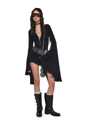 Soulful Bliss Long Sleeve Romper - Black