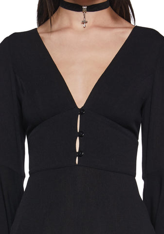 Soulful Bliss Long Sleeve Romper - Black