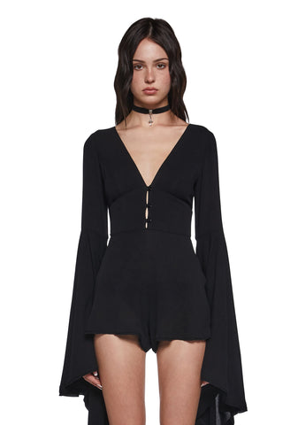 Soulful Bliss Long Sleeve Romper - Black